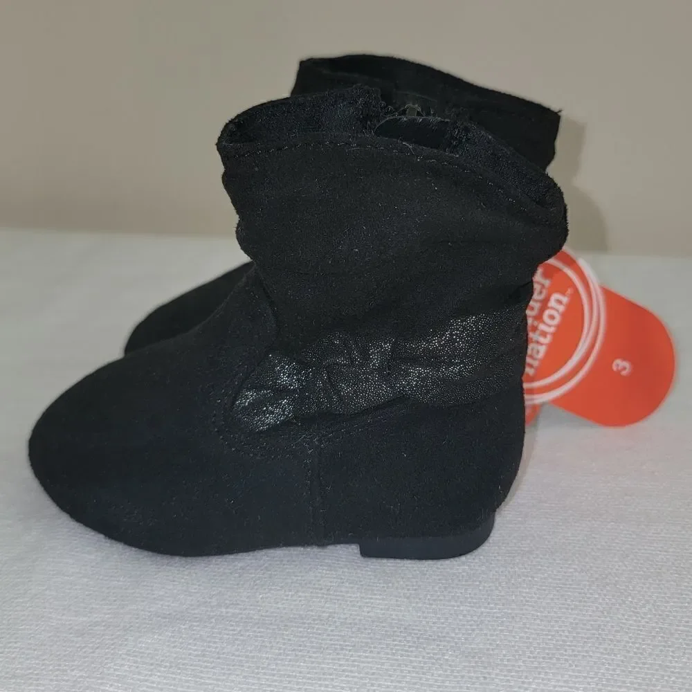 New Wonder Nation Black Side Zip Slouch Baby Girl Shimmer Boots Size 3 (3-6 mo)